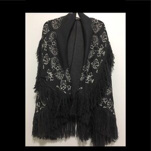 Neiman Marcus Knits Printed Fringe Shawl Cardigan
